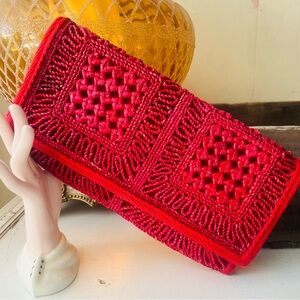 Red Italian Woven Macramé Clutch - Women's Bag